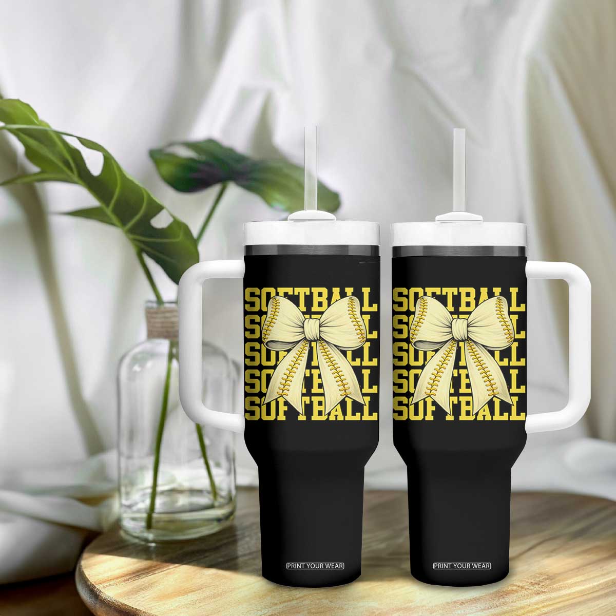 Softball Bow Tumbler With Handle Sister Sport Lovers Girls Team TS10 Print Your Wear