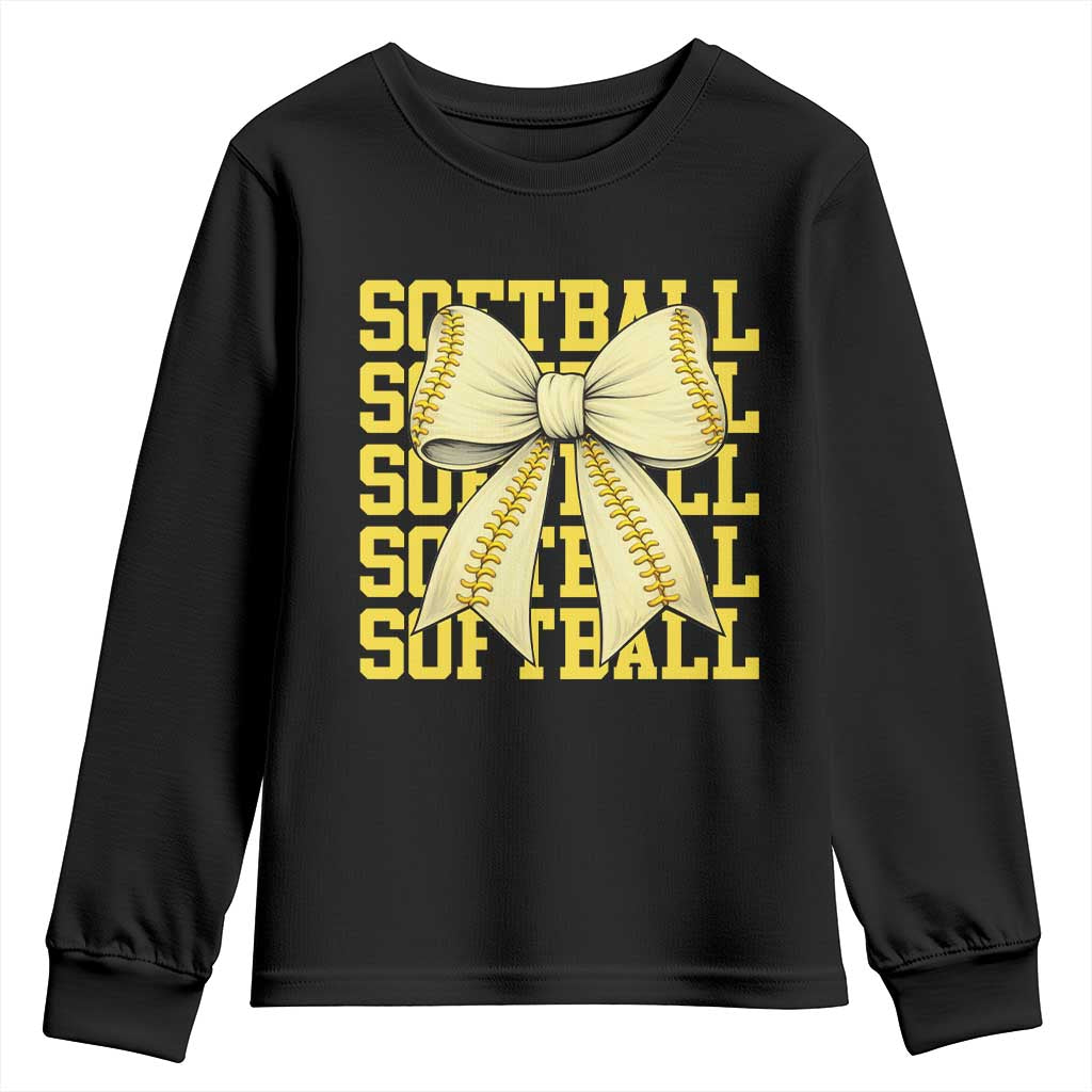Softball Bow Youth Sweatshirt Sister Sport Lovers Girls Team TS10 Black Print Your Wear