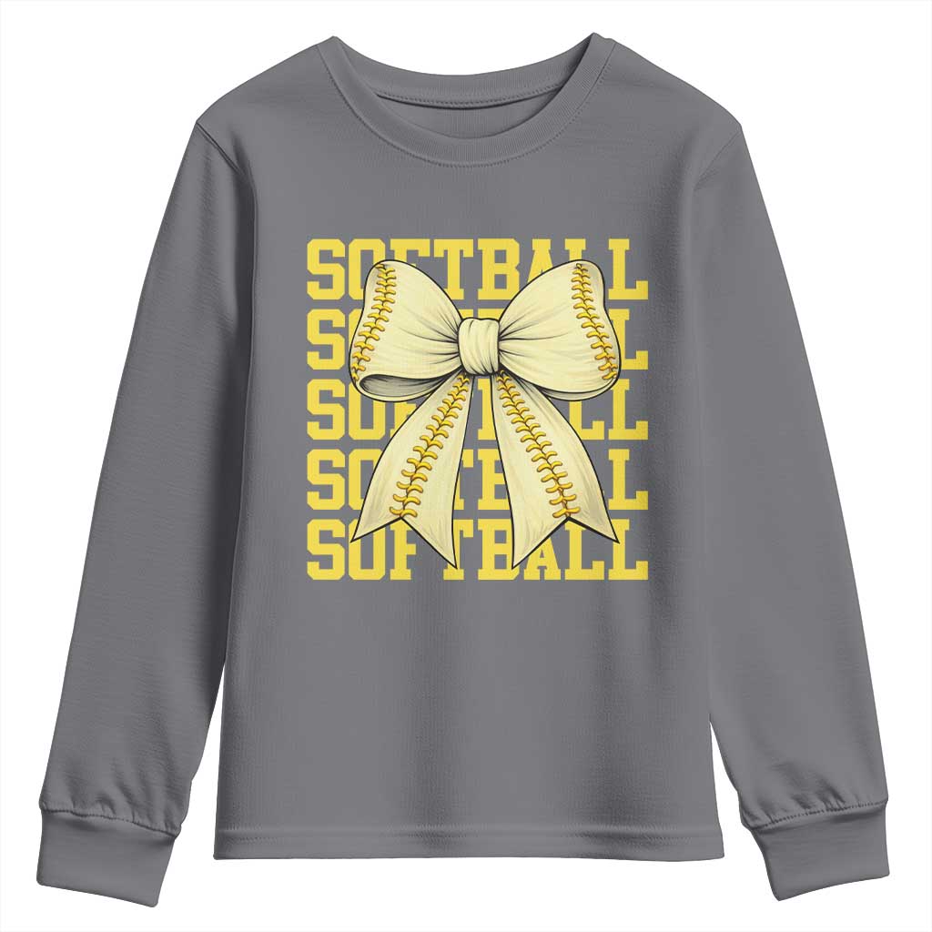Softball Bow Youth Sweatshirt Sister Sport Lovers Girls Team TS10 Charcoal Print Your Wear