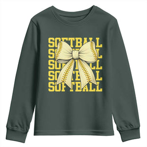 Softball Bow Youth Sweatshirt Sister Sport Lovers Girls Team TS10 Dark Forest Green Print Your Wear