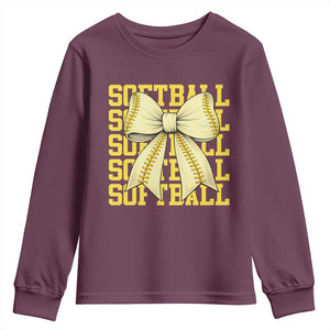 Softball Bow Youth Sweatshirt Sister Sport Lovers Girls Team TS10 Maroon Print Your Wear