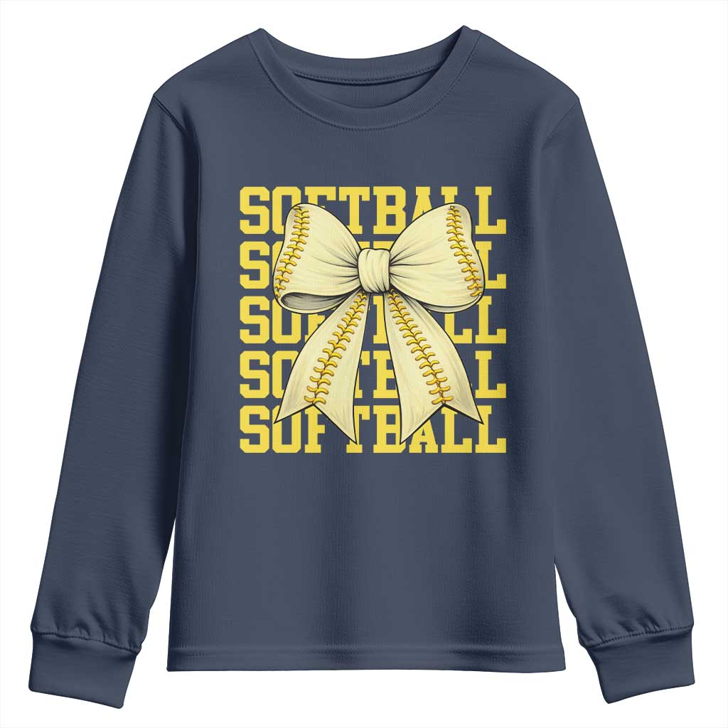 Softball Bow Youth Sweatshirt Sister Sport Lovers Girls Team TS10 Navy Print Your Wear