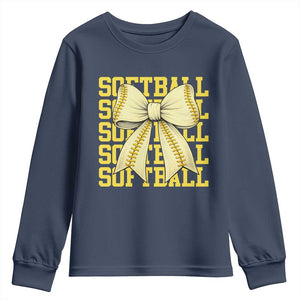 Softball Bow Youth Sweatshirt Sister Sport Lovers Girls Team TS10 Navy Print Your Wear