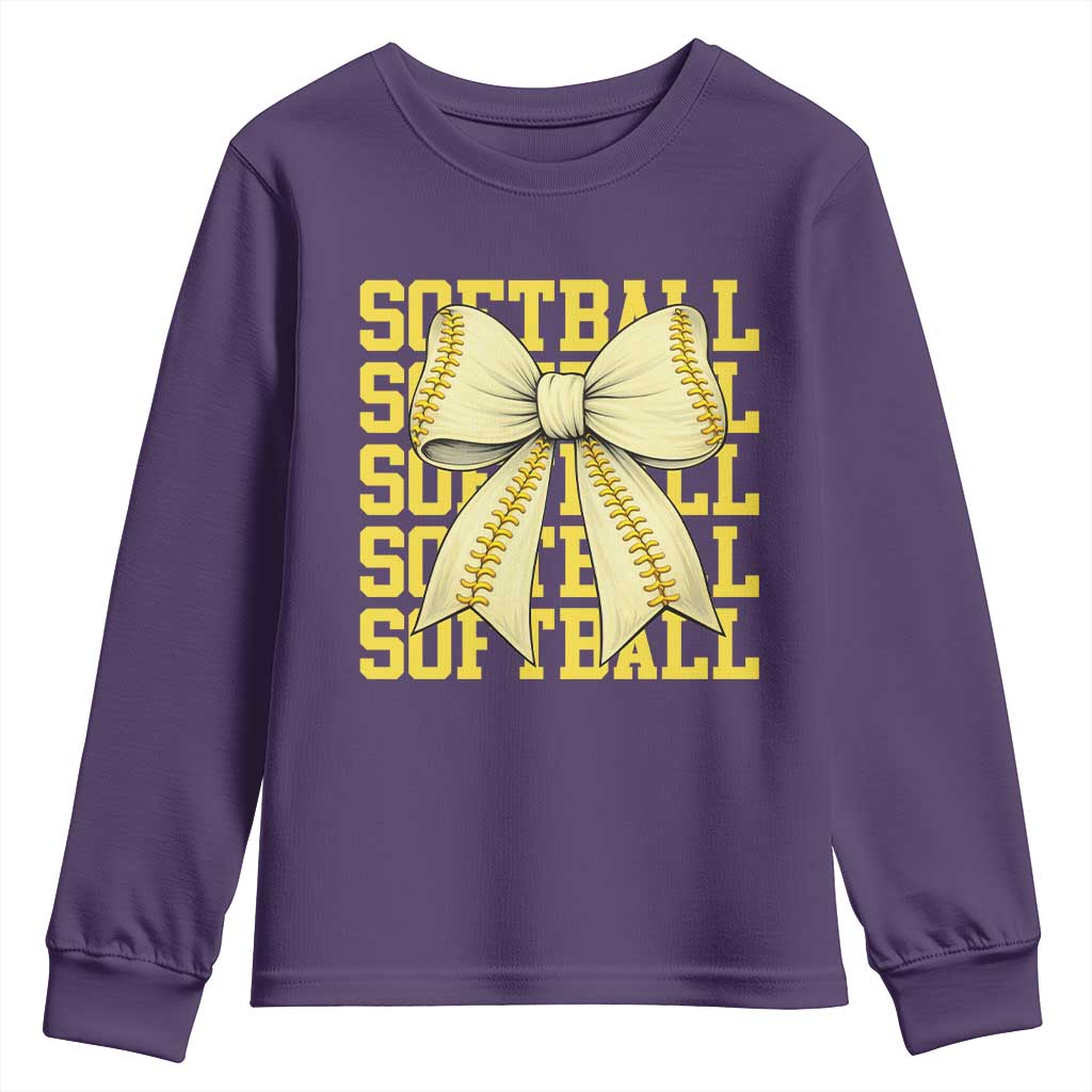 Softball Bow Youth Sweatshirt Sister Sport Lovers Girls Team TS10 Purple Print Your Wear