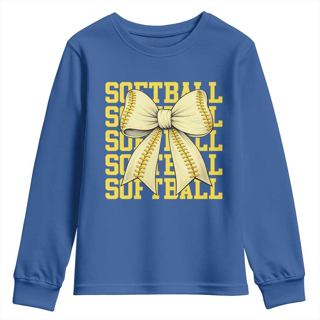 Softball Bow Youth Sweatshirt Sister Sport Lovers Girls Team TS10 Royal Blue Print Your Wear