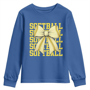 Softball Bow Youth Sweatshirt Sister Sport Lovers Girls Team TS10 Royal Blue Print Your Wear