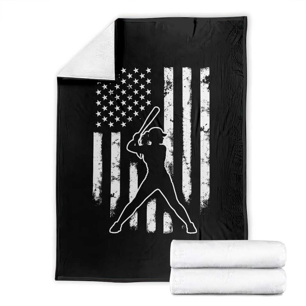 Vintage Patriotic Softball Throw Blanket Girls Baseball Softball Player American Flag TS10 Black Print Your Wear