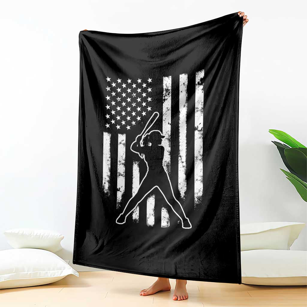 Vintage Patriotic Softball Throw Blanket Girls Baseball Softball Player American Flag TS10 Print Your Wear