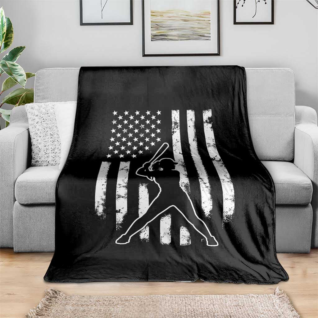 Vintage Patriotic Softball Throw Blanket Girls Baseball Softball Player American Flag TS10 Print Your Wear