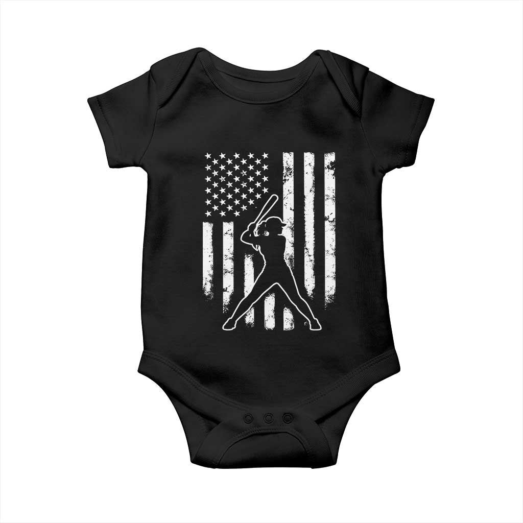 Vintage Patriotic Softball Baby Onesie Girls Baseball Softball Player American Flag TS10 Black Print Your Wear