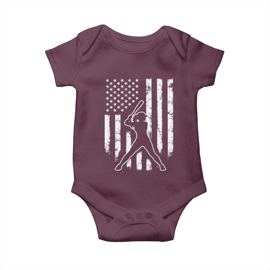 Vintage Patriotic Softball Baby Onesie Girls Baseball Softball Player American Flag TS10 Maroon Print Your Wear