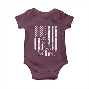 Vintage Patriotic Softball Baby Onesie Girls Baseball Softball Player American Flag TS10 Maroon Print Your Wear