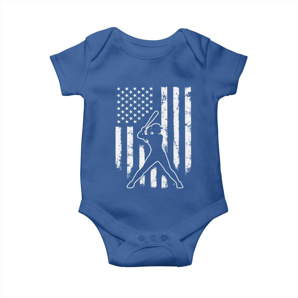 Vintage Patriotic Softball Baby Onesie Girls Baseball Softball Player American Flag TS10 Royal Blue Print Your Wear