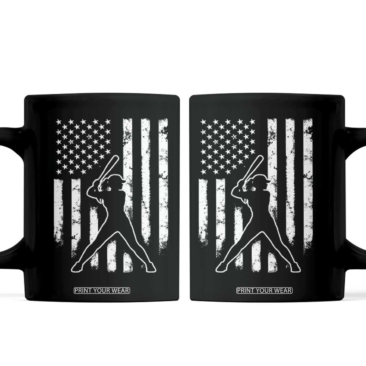 Vintage Patriotic Softball Coffee Mug Girls Baseball Softball Player American Flag TS10 Black Print Your Wear