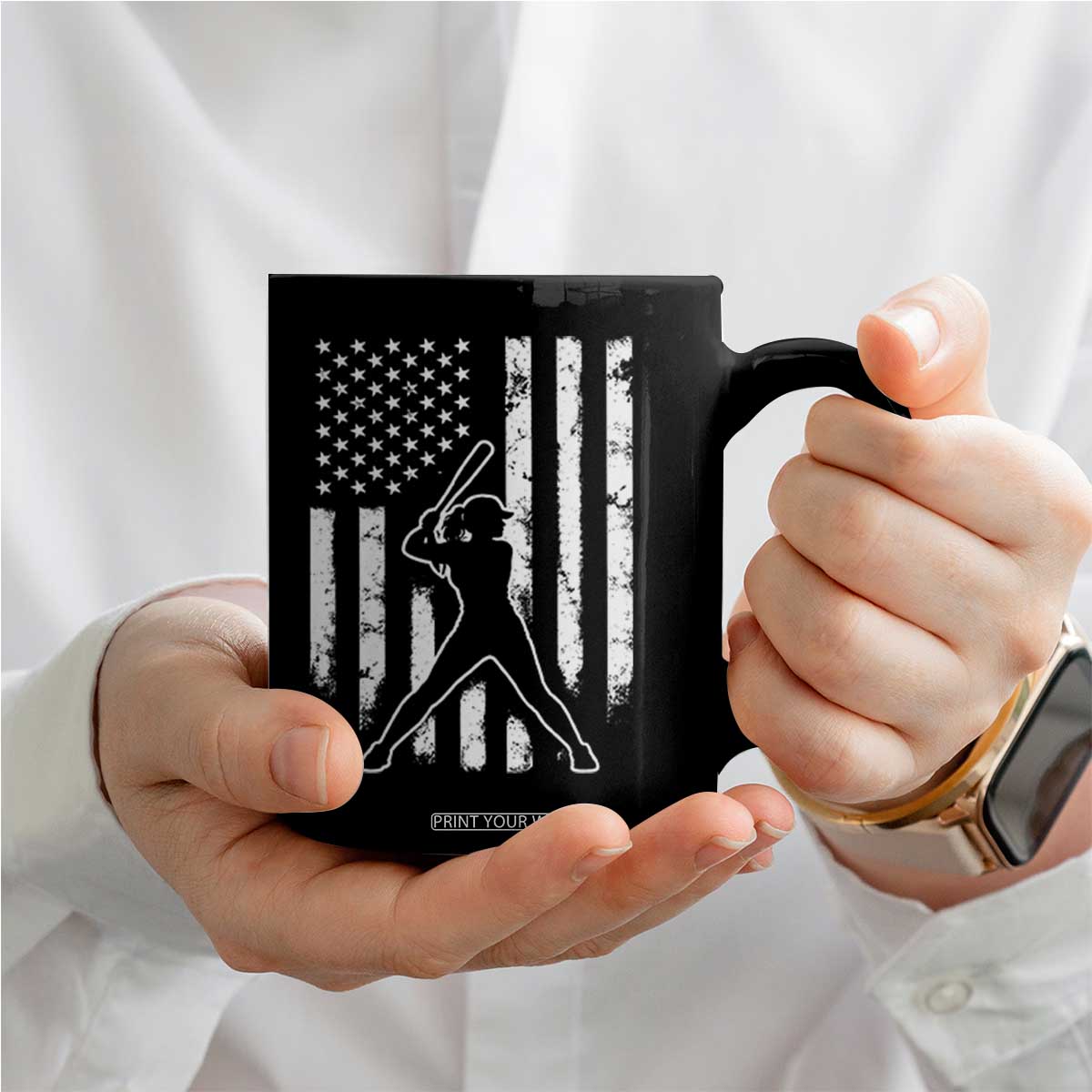 Vintage Patriotic Softball Coffee Mug Girls Baseball Softball Player American Flag TS10 Print Your Wear
