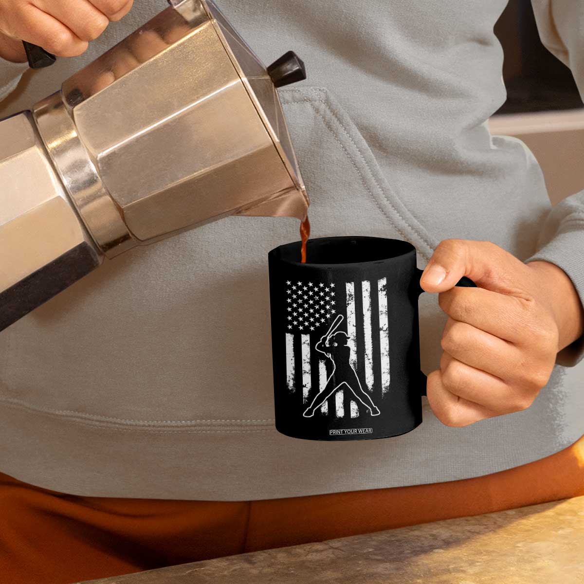 Vintage Patriotic Softball Coffee Mug Girls Baseball Softball Player American Flag TS10 Print Your Wear