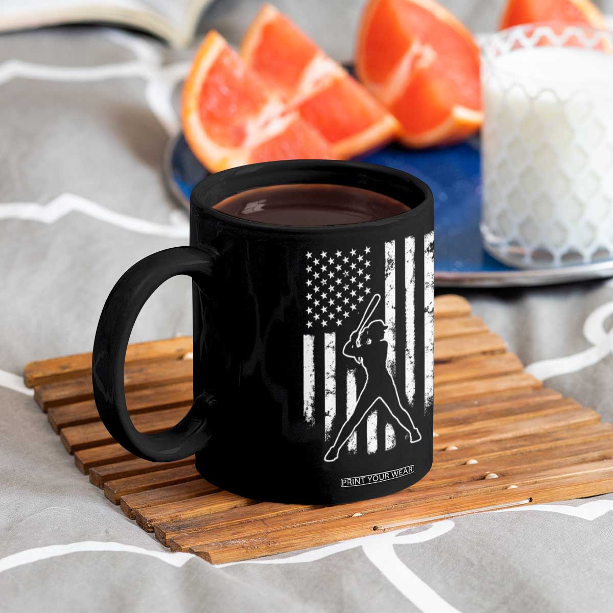 Vintage Patriotic Softball Coffee Mug Girls Baseball Softball Player American Flag TS10 Print Your Wear