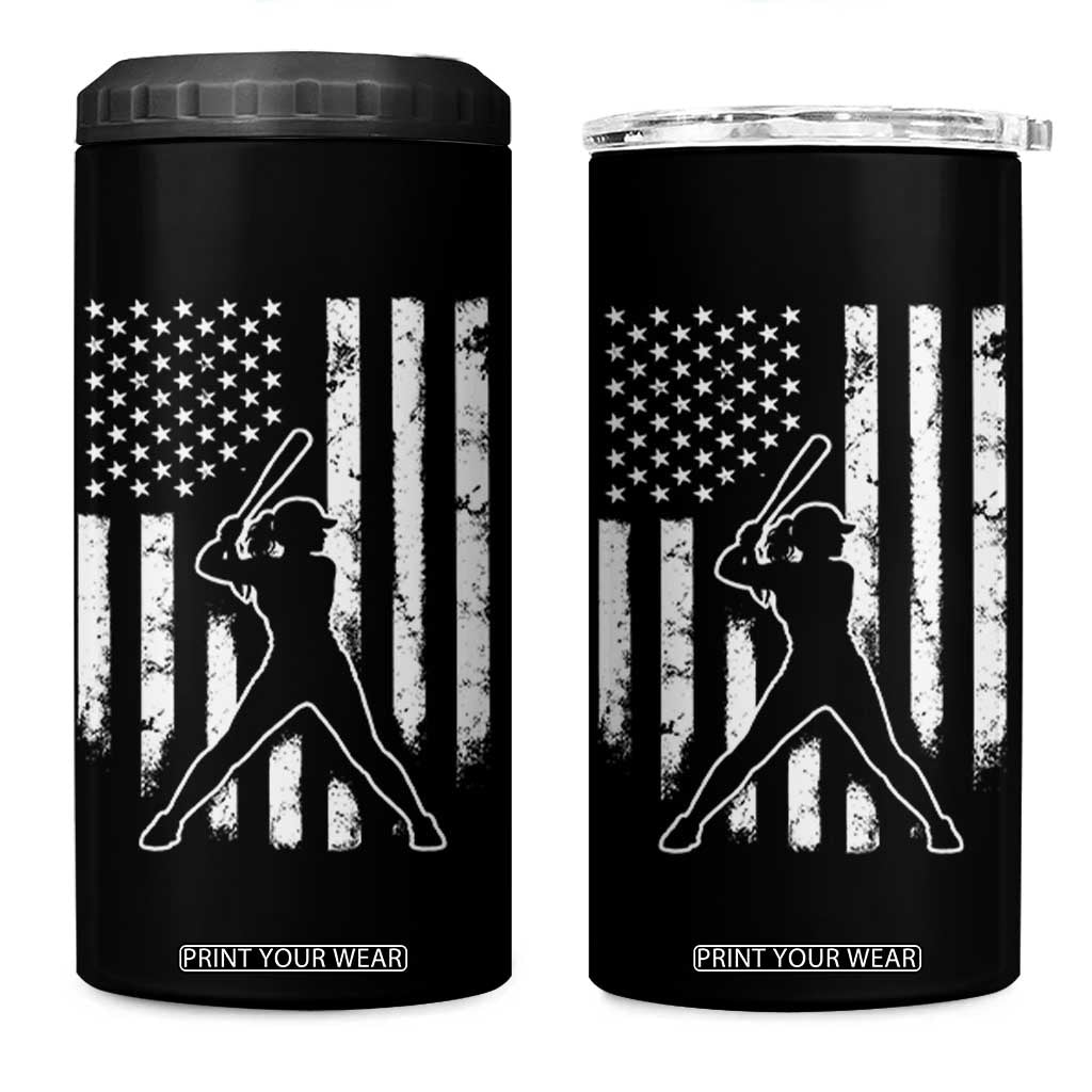 Vintage Patriotic Softball 4 in 1 Can Cooler Tumbler Girls Baseball Softball Player American Flag TS10 One Size: 16 oz Black Print Your Wear