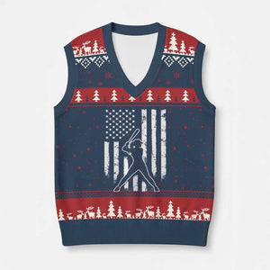 Vintage Patriotic Softball V-Neck Knit Sweater Vest Girls Baseball Softball Player American Flag TS10 Navy Red Print Your Wear