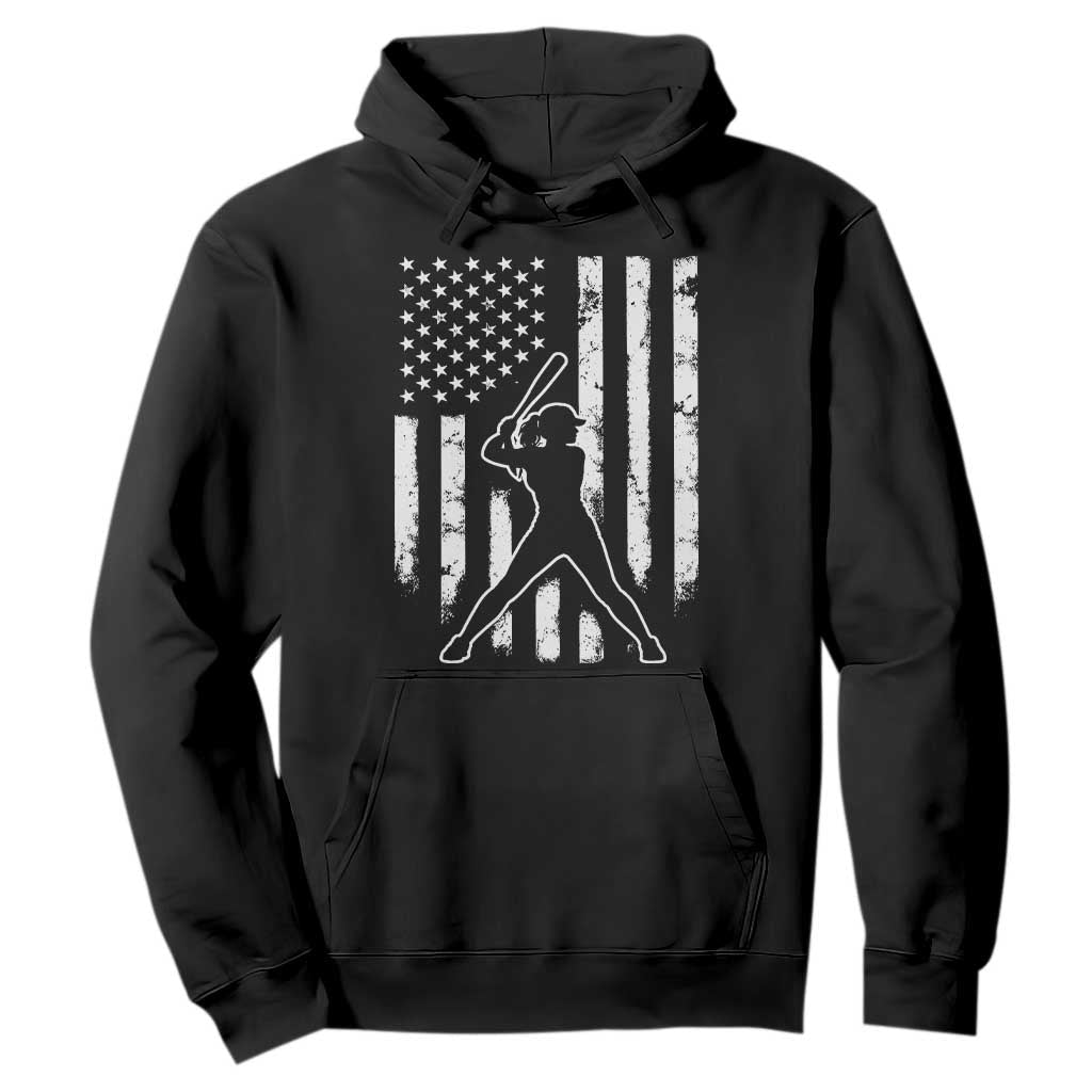 Vintage Patriotic Softball Hoodie Girls Baseball Softball Player American Flag TS10 Black Print Your Wear