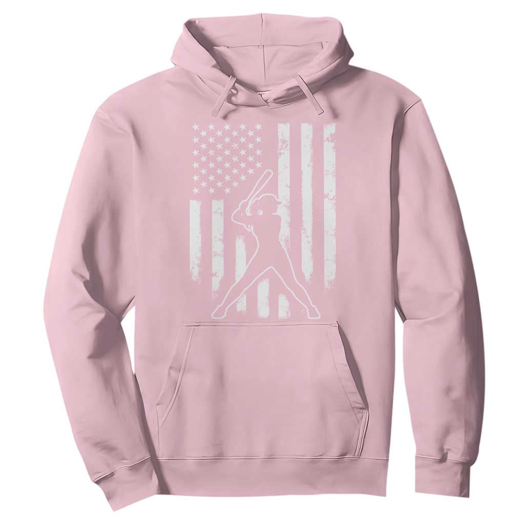 Vintage Patriotic Softball Hoodie Girls Baseball Softball Player American Flag TS10 Light Pink Print Your Wear