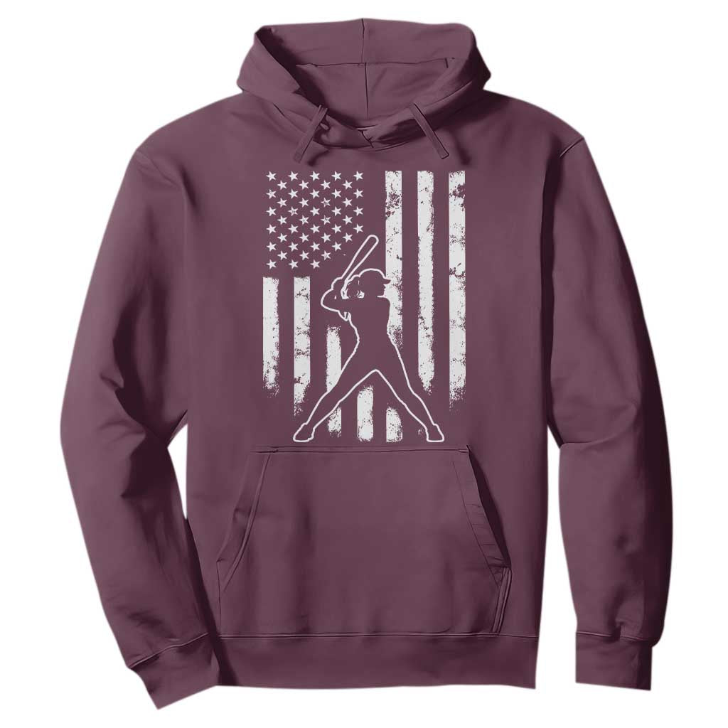 Vintage Patriotic Softball Hoodie Girls Baseball Softball Player American Flag TS10 Maroon Print Your Wear