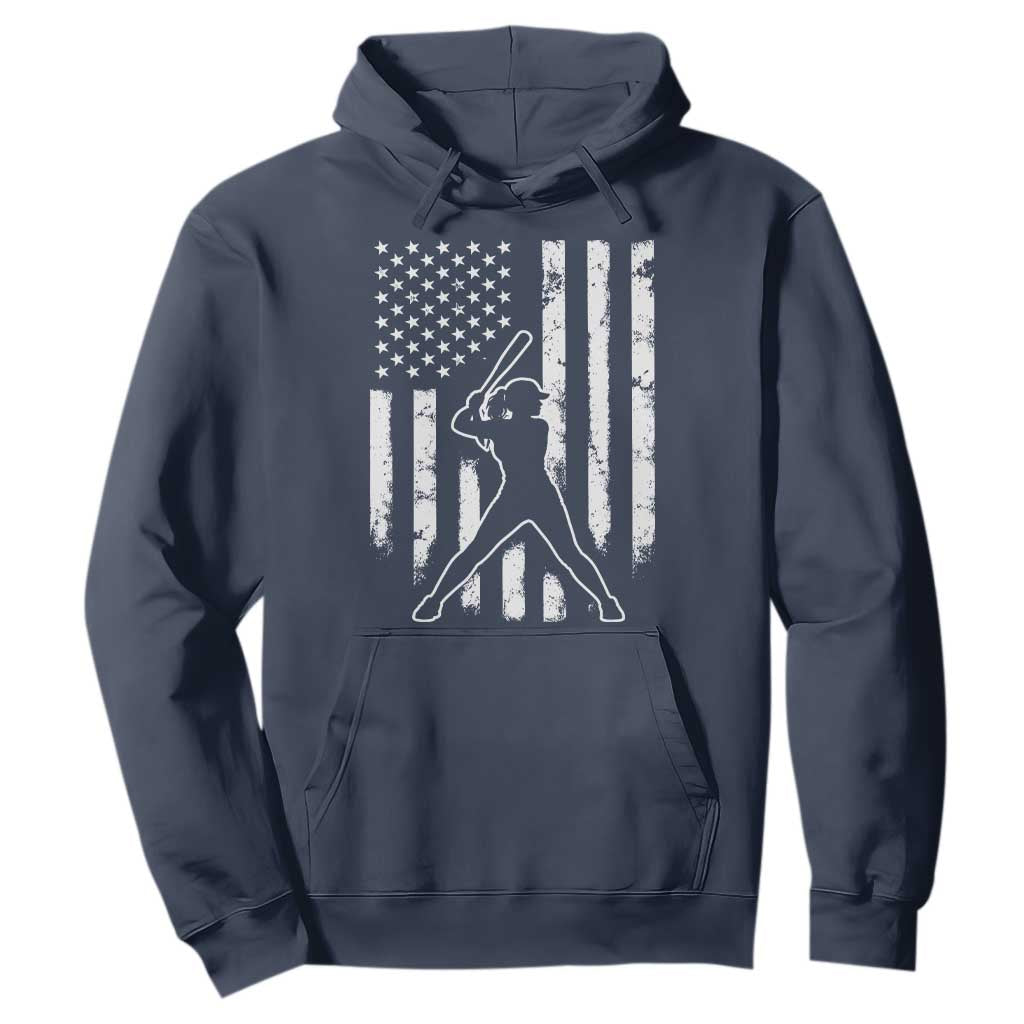 Vintage Patriotic Softball Hoodie Girls Baseball Softball Player American Flag TS10 Navy Print Your Wear