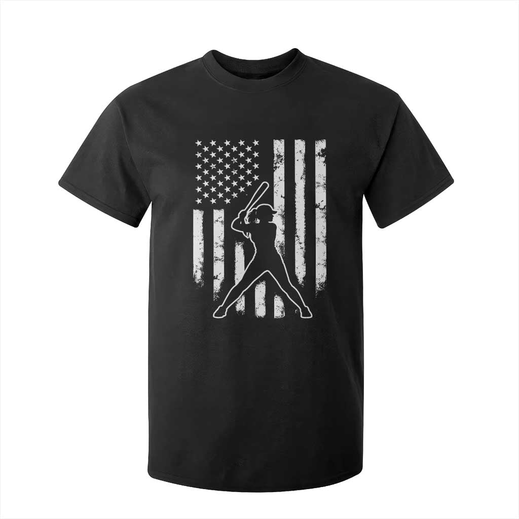 Vintage Patriotic Softball T Shirt For Kid Girls Baseball Softball Player American Flag TS10 Black Print Your Wear