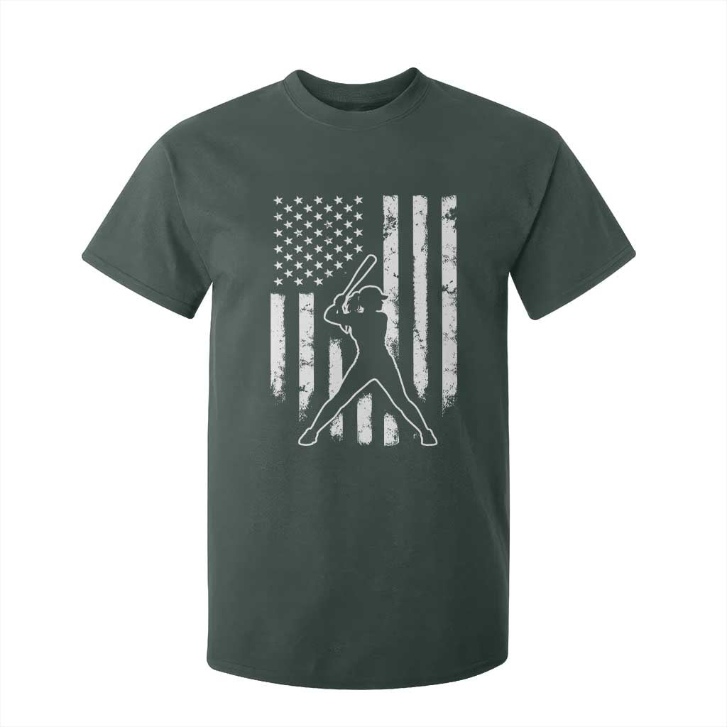 Vintage Patriotic Softball T Shirt For Kid Girls Baseball Softball Player American Flag TS10 Dark Forest Green Print Your Wear