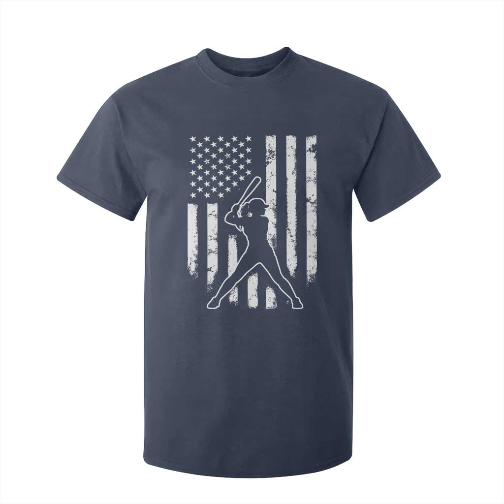 Vintage Patriotic Softball T Shirt For Kid Girls Baseball Softball Player American Flag TS10 Navy Print Your Wear
