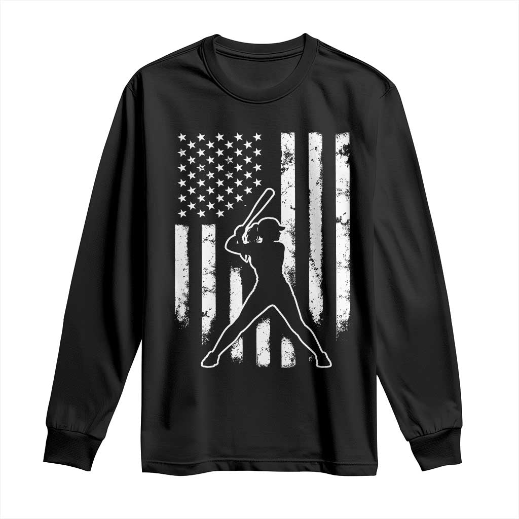 Vintage Patriotic Softball Long Sleeve Shirt Girls Baseball Softball Player American Flag TS10 Black Print Your Wear