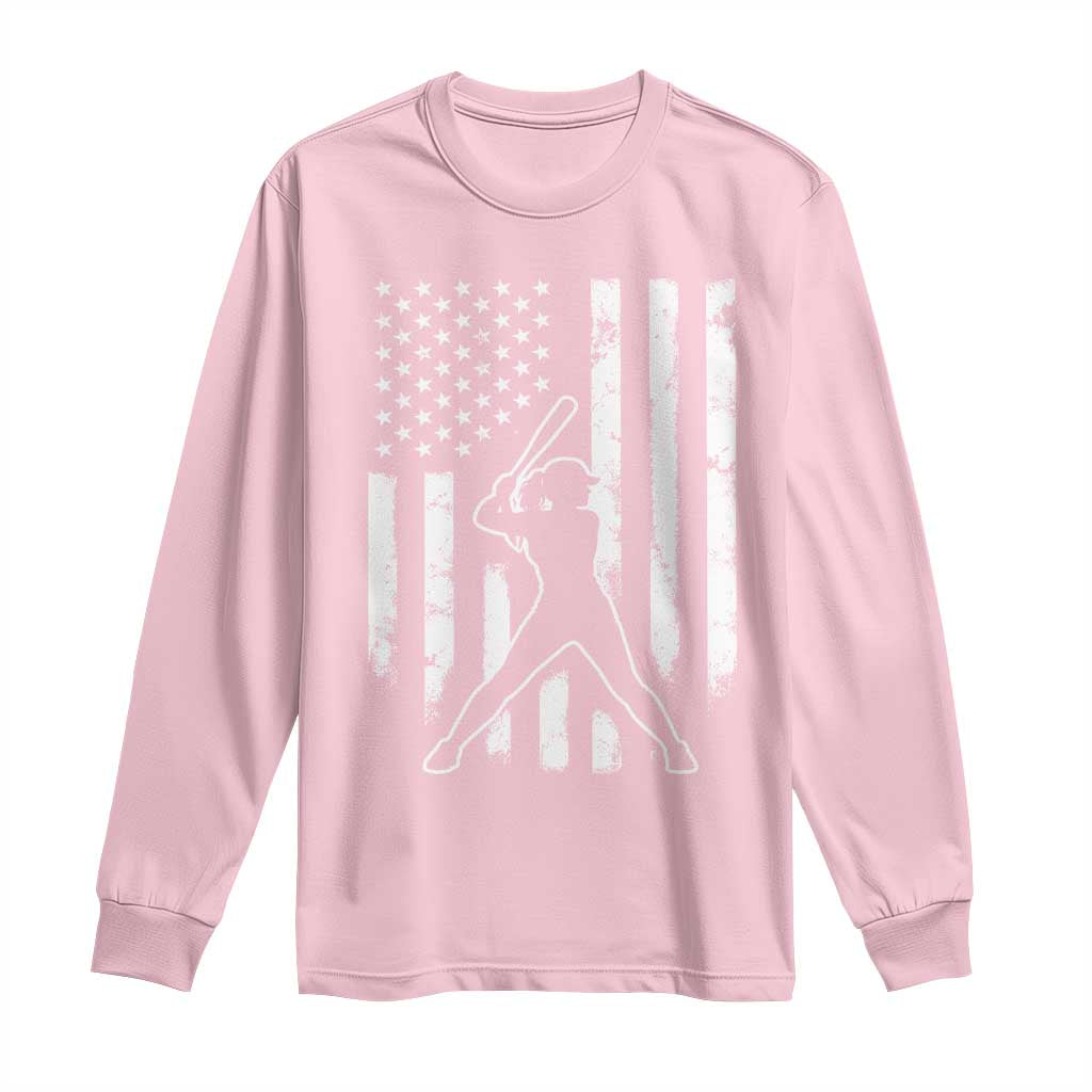Vintage Patriotic Softball Long Sleeve Shirt Girls Baseball Softball Player American Flag TS10 Light Pink Print Your Wear