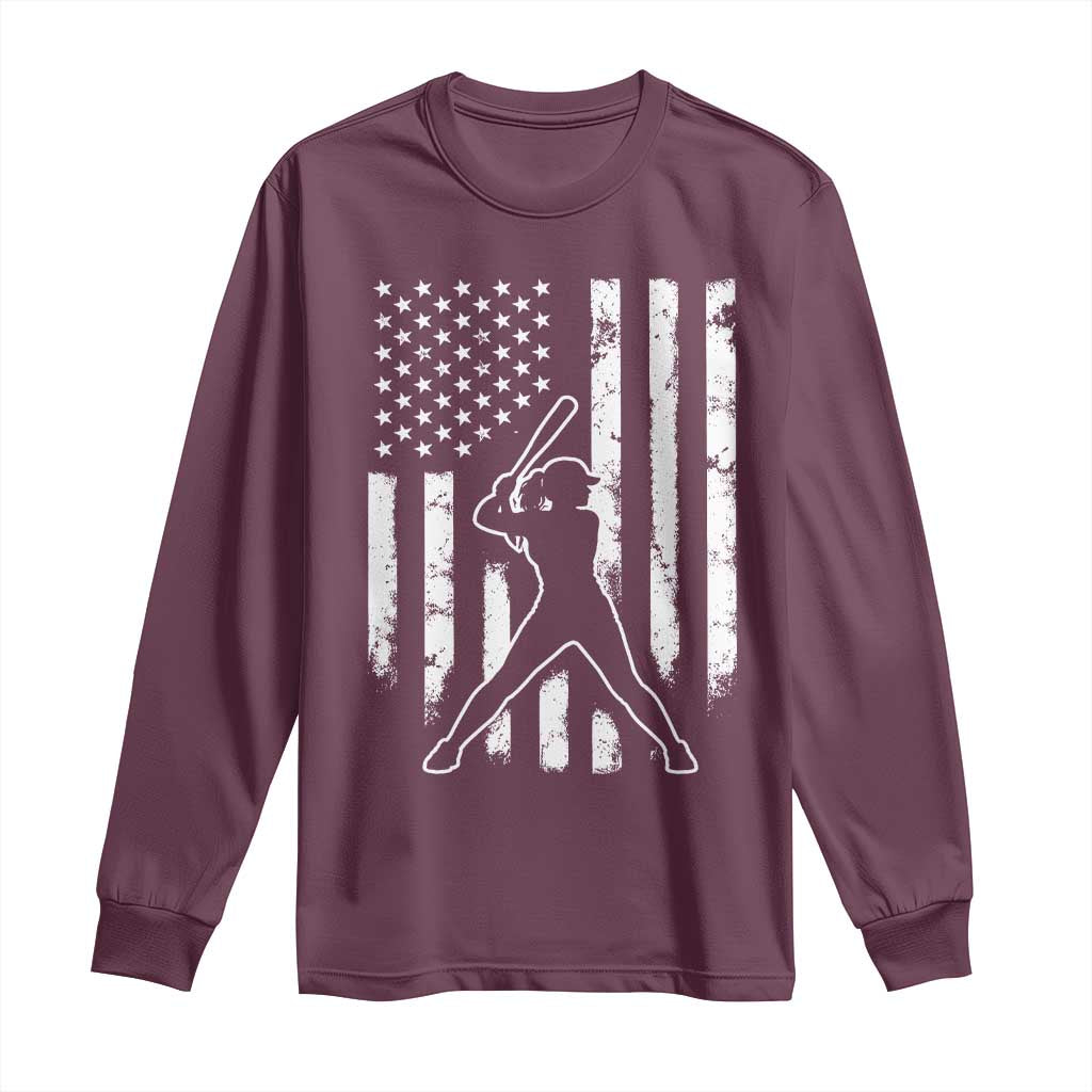 Vintage Patriotic Softball Long Sleeve Shirt Girls Baseball Softball Player American Flag TS10 Maroon Print Your Wear