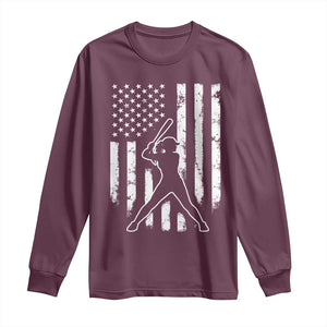 Vintage Patriotic Softball Long Sleeve Shirt Girls Baseball Softball Player American Flag TS10 Maroon Print Your Wear