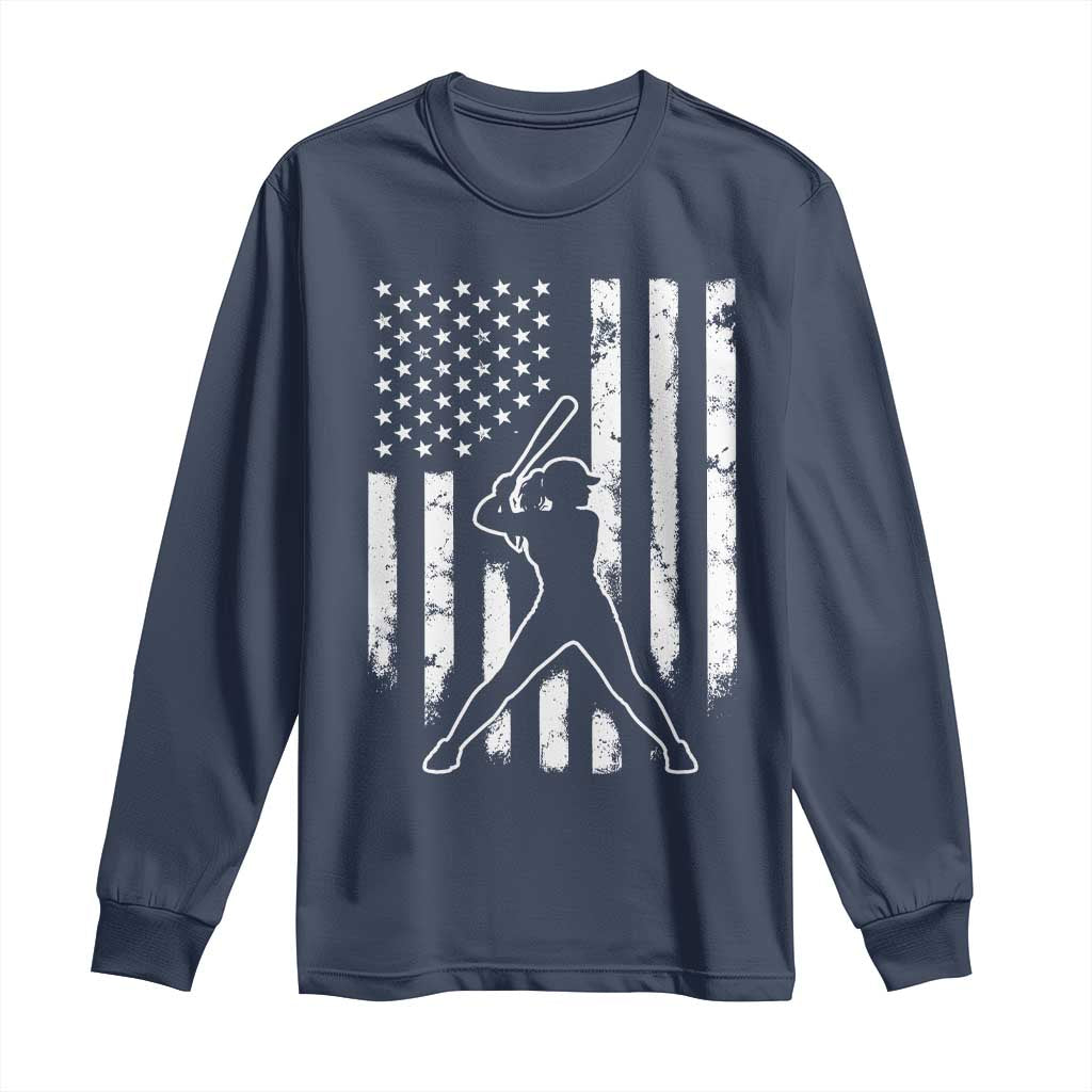 Vintage Patriotic Softball Long Sleeve Shirt Girls Baseball Softball Player American Flag TS10 Navy Print Your Wear