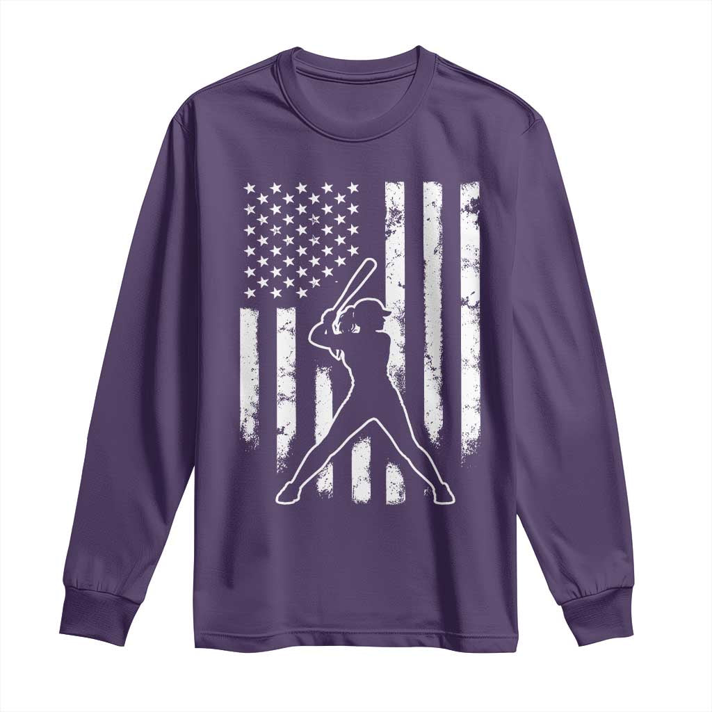 Vintage Patriotic Softball Long Sleeve Shirt Girls Baseball Softball Player American Flag TS10 Purple Print Your Wear