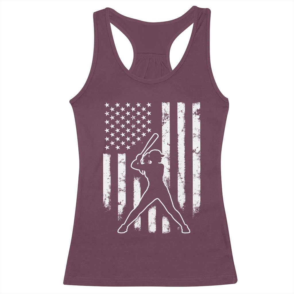 Vintage Patriotic Softball Racerback Tank Top Girls Baseball Softball Player American Flag TS10 Maroon Print Your Wear