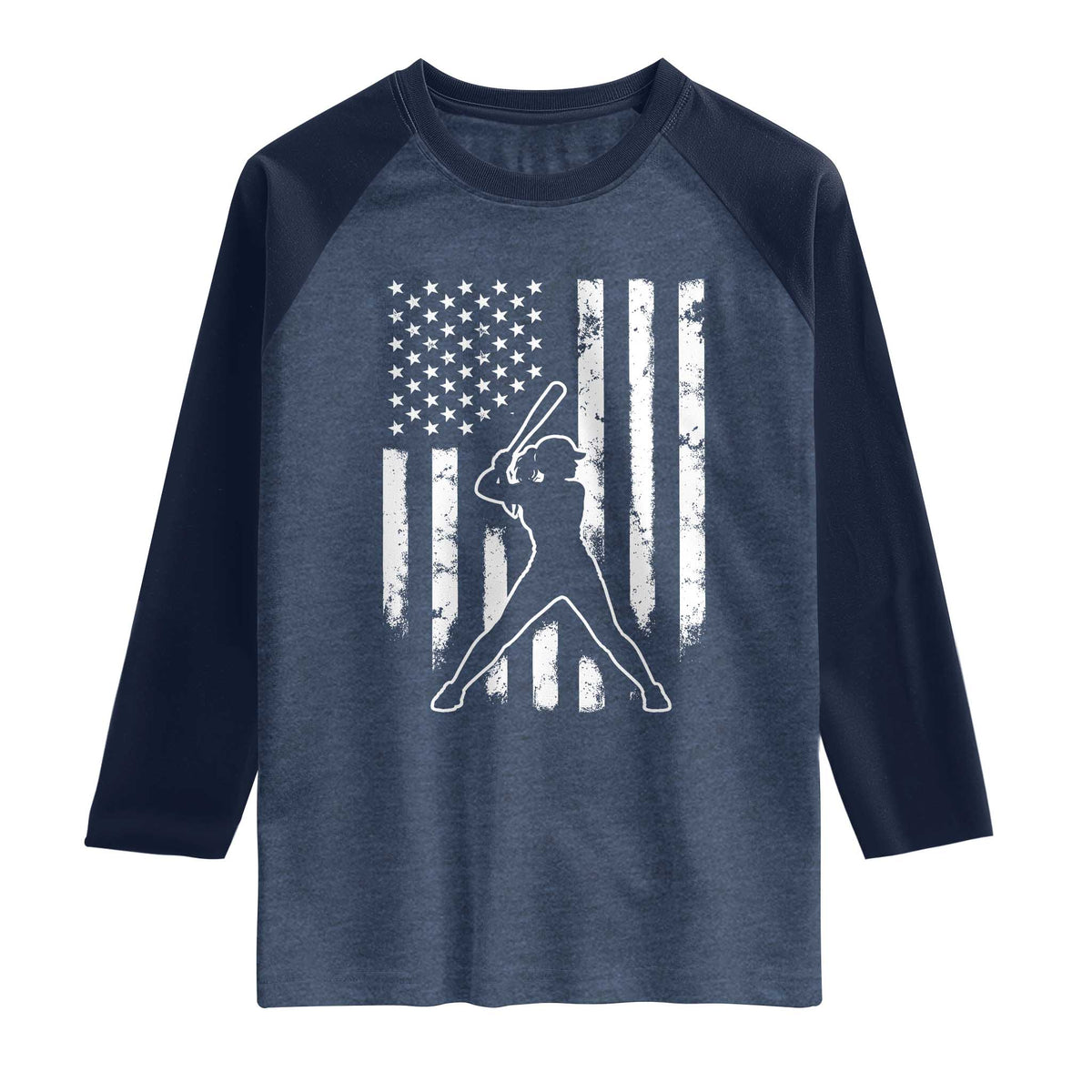 Vintage Patriotic Softball Raglan Shirt Girls Baseball Softball Player American Flag TS10 Heather Denim Navy Print Your Wear