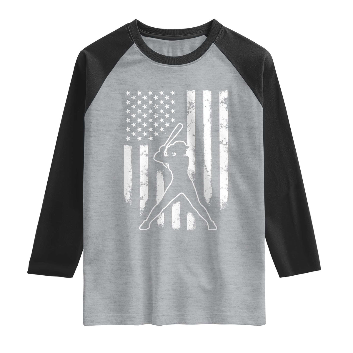 Vintage Patriotic Softball Raglan Shirt Girls Baseball Softball Player American Flag TS10 Heather Gray Black Print Your Wear