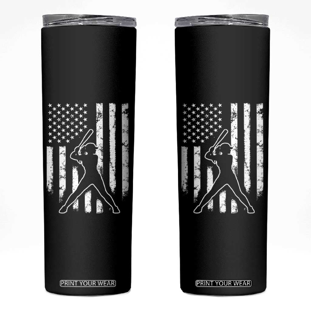 Vintage Patriotic Softball Skinny Tumbler Girls Baseball Softball Player American Flag TS10 Black Print Your Wear