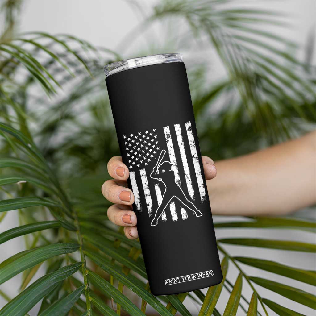Vintage Patriotic Softball Skinny Tumbler Girls Baseball Softball Player American Flag TS10 Print Your Wear