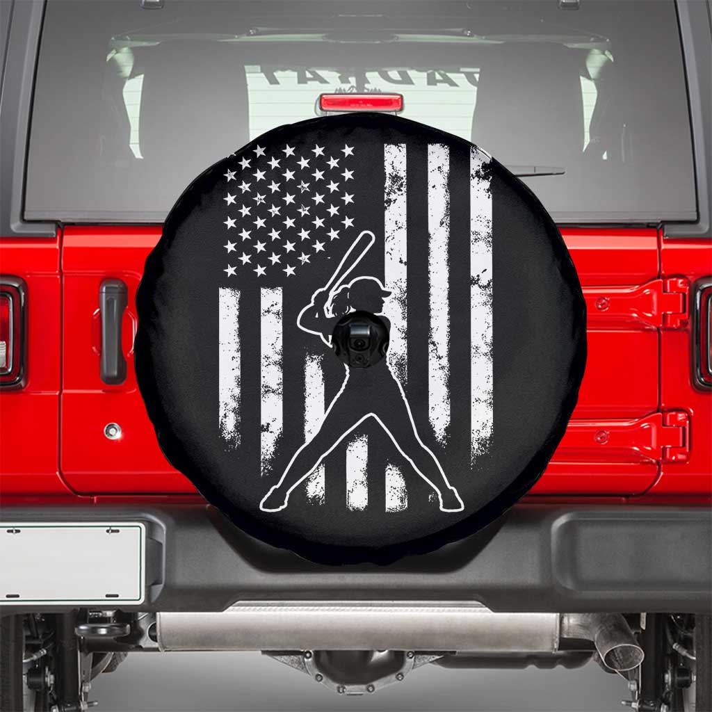 Vintage Patriotic Softball Spare Tire Cover Girls Baseball Softball Player American Flag TS10 Black Print Your Wear