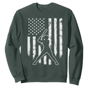 Vintage Patriotic Softball Sweatshirt Girls Baseball Softball Player American Flag TS10 Dark Forest Green Print Your Wear