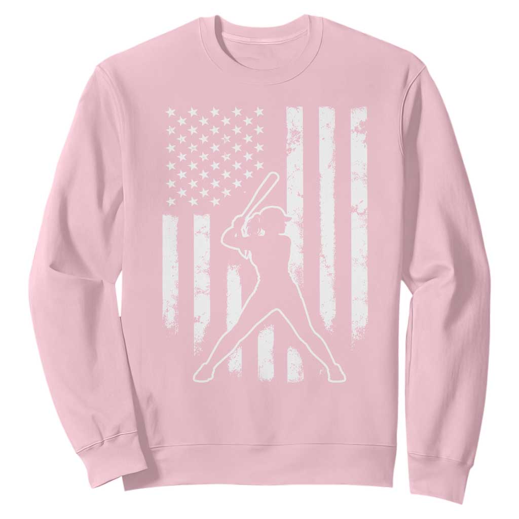 Vintage Patriotic Softball Sweatshirt Girls Baseball Softball Player American Flag TS10 Light Pink Print Your Wear