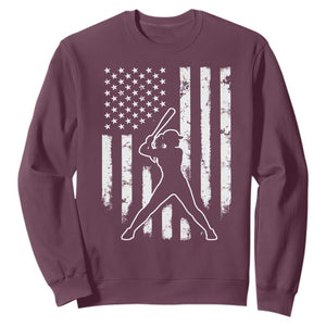 Vintage Patriotic Softball Sweatshirt Girls Baseball Softball Player American Flag TS10 Maroon Print Your Wear