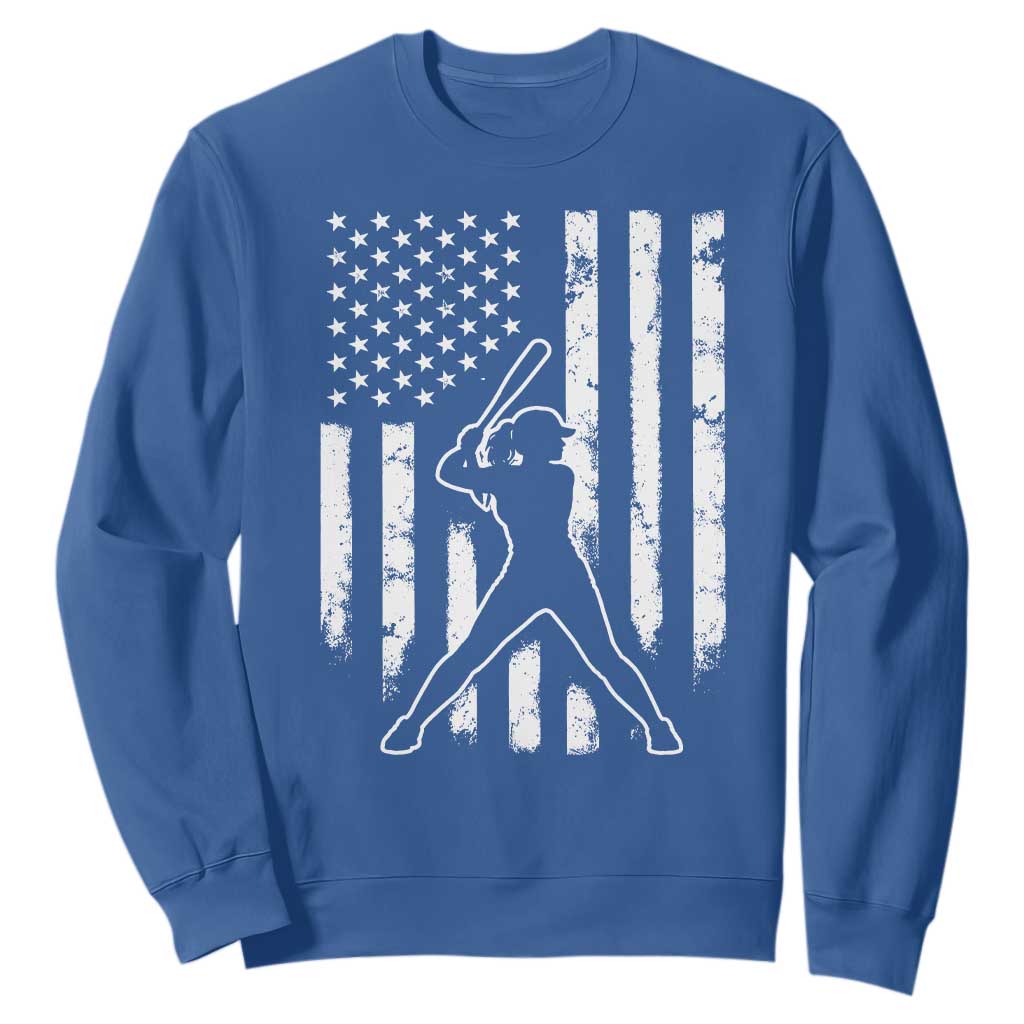 Vintage Patriotic Softball Sweatshirt Girls Baseball Softball Player American Flag TS10 Royal Blue Print Your Wear