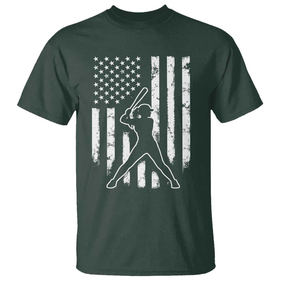 Vintage Patriotic Softball T Shirt Girls Baseball Softball Player American Flag TS10 Dark Forest Green Print Your Wear