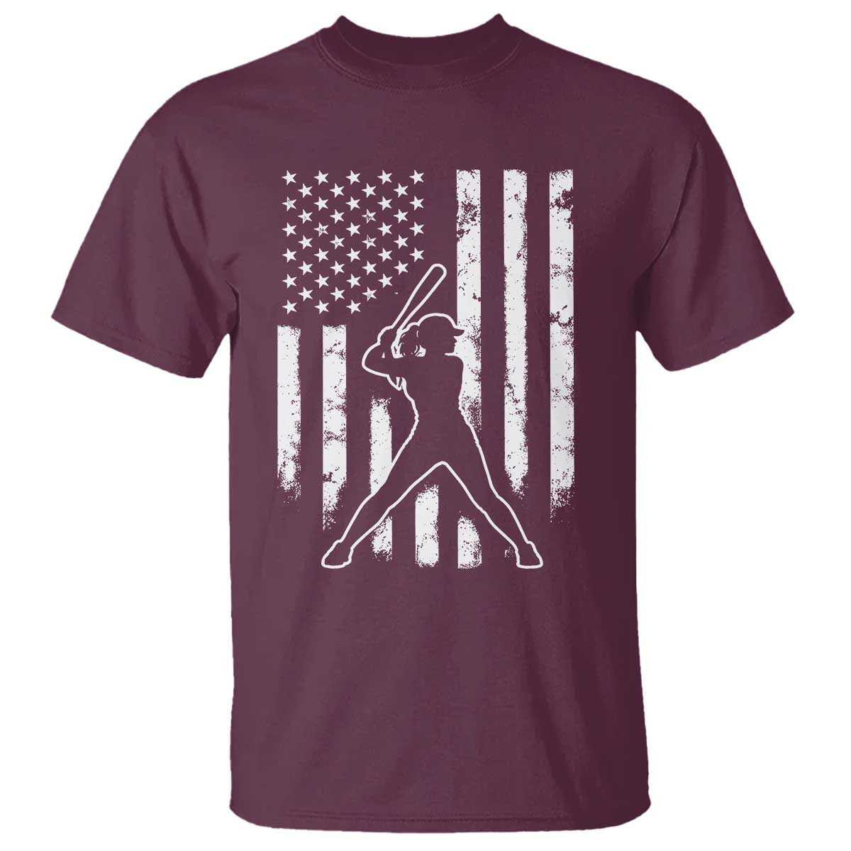 Vintage Patriotic Softball T Shirt Girls Baseball Softball Player American Flag TS10 Maroon Print Your Wear