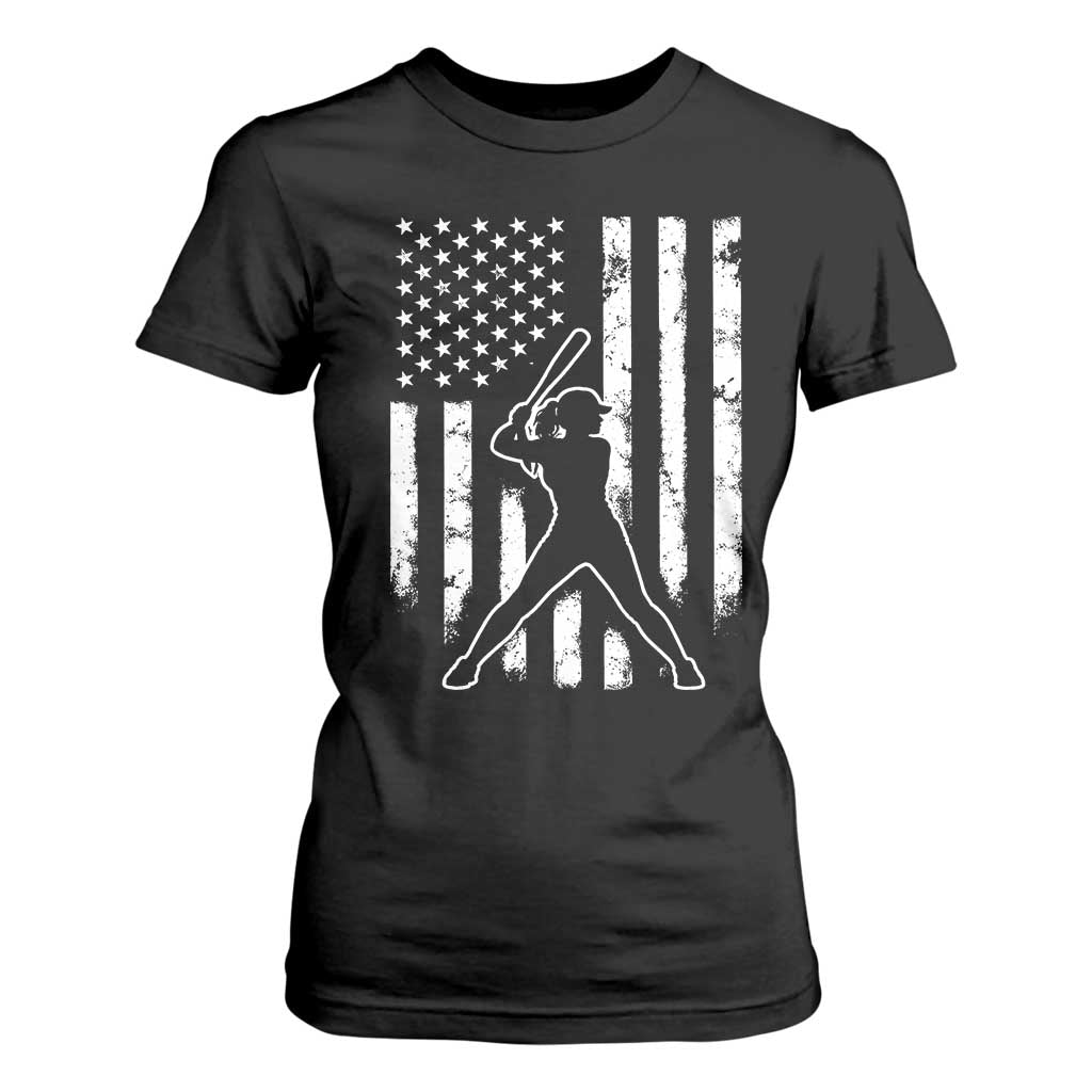 Vintage Patriotic Softball T Shirt For Women Girls Baseball Softball Player American Flag TS10 Black Print Your Wear