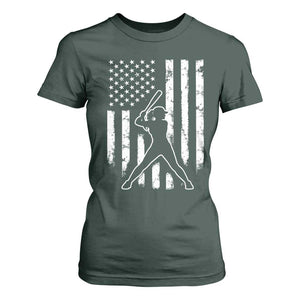 Vintage Patriotic Softball T Shirt For Women Girls Baseball Softball Player American Flag TS10 Dark Forest Green Print Your Wear